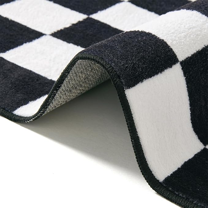 Vintage Checkerboard 5x7 Living Room Rugs Indoor Geometry Carpet Washable, Ultra Thin Boho Black and White Cute Retro Aesthetic Funky Area Rugs for Kitchen Bedroom Dorm Entryway