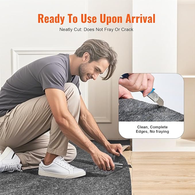 VEVOR Non Slip Rug Pad Gripper, 9' x 12' ft 1/4" Thick Polyester Felt & Latex Backing, Gray 10-11㎡ Area Carpet Padding Rug Cushion for All Floors Runner Hardwood Floors Living Room
