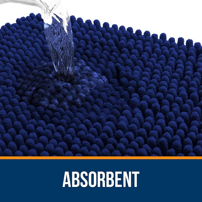 OLANLY Bathroom Rugs Sets 2 Piece, Soft Absorbent Chenille Bath Mats Area Rug Set, Non-Slip, Quick Dry, Machine Washable Bath Mats for Bathroom, Home Decor Accessories (30"x20"+24"x16", Navy)
