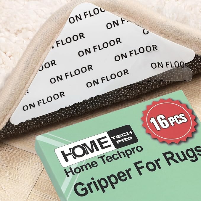 Home Techpro 16 PCS Rug Tape Hardwood Floor No Damage, Gripper for Rug for Hardwood Floors, Carpet Tape for Area Rugs, Non Slip Rug Pads Grippers