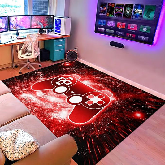 BATATADOCE Video Game Rug, 3D Printed Gamepad Controller Area Rugs for Bedroom Boys Living Room Red Large Cool Gamer Rugs Gaming Art Design Home Decor Crystal Doormat Yoga Mats, 47"x39"
