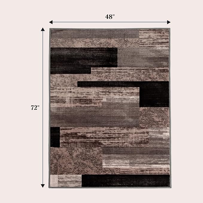 4x6 Washable Area Rugs for Living Room and Bedroom, Vintage Checkered Pattern Non-Slip Carpet, Stain Resistant Low Pile Soft Rug for Dining Room,Office,Nursery,Kids Room(4x6,Chocolate)
