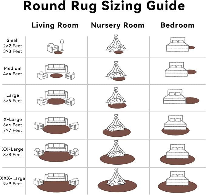 OLANLY Coffee Round Rugs for Bedroom - Machine Washable, 2 ft Circle Area Rugs for Living Room, Soft and Fluffy Shaggy Carpet for Teen Girls and Boys, Nursery Rooms, Dorms, Home Decor Aesthetic