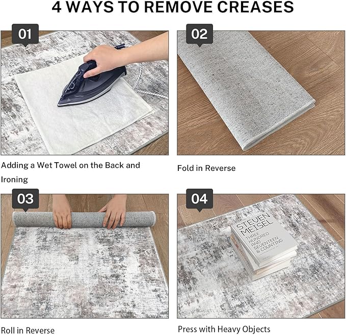 Abstract Runner Rug 2x6 Washable Runners for Hallways, Soft Kitchen Runner Rug Non-Slip, Beige Grey Thin Print Faux Wool Floor Carpet Rug Runner for Entryway Hall Bedroom Laundry Room Indoor