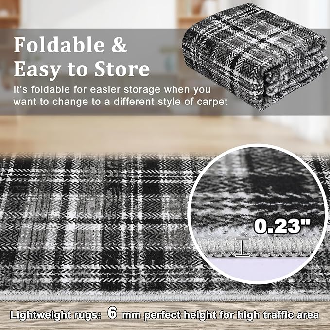 Washable Area Rugs 4x6 Rug for Living Room Non Slip Modern Soft Area Rug for Bedroom Farmhouse Black Throw Rugs Low Pile Entryway Rug Stain Resistant Carpet for Office 4'x6' Black/Grey