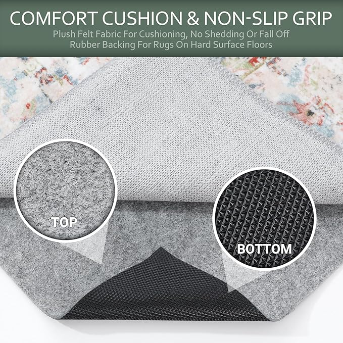 5’ x 7' Thick Felt and Rubber Rug Pad Gripper for Hardwood Floors, Non Slip Cushion Rug Pads for Area Rugs and Tile Floor Protection, Under Carpet Anti Skid Mat, Keep Your Rugs Safe and in Place