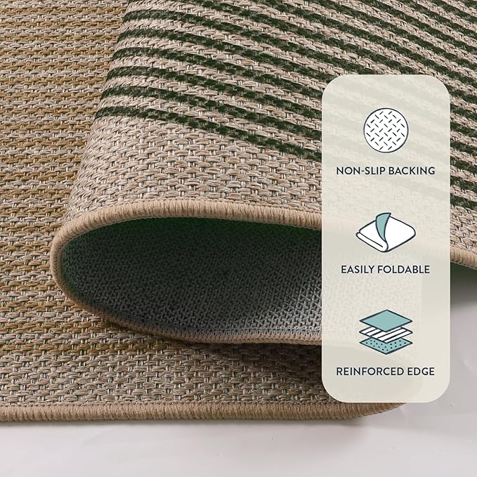 Lahome Modern Rainbow Easy Jute Rug, 8x10 Living Room Rug Indoor Outdoor Patio Farmhouse Large Area Rug, Contemporary Non Slip Non Shedding Carpet for Bedroom Backyard Dining Room