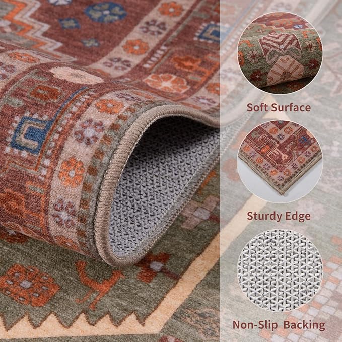 Ciicool Washable 5x7ft Rugs for Living Room Non-Slip Indoor Area Rug Large Low-Pile Mat Floor Carpet Vintage Rug for Bedroom Dinning Foyer Decor