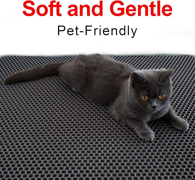 Cat Litter Box Mat: 36"x 30" Waterproof Kitty Cat Litter Trapping Mat, Easy-clean Double-layer Scatter Control Pad Rug (Grey)