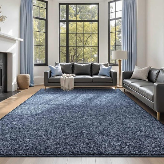 FinRèc 8x10 Washable Area Rugs for Bedroom Living Room, Low Pile Thin Rug Solid Color, Non-Slip Carpet Indoor for Home Decor (Navy Blue)