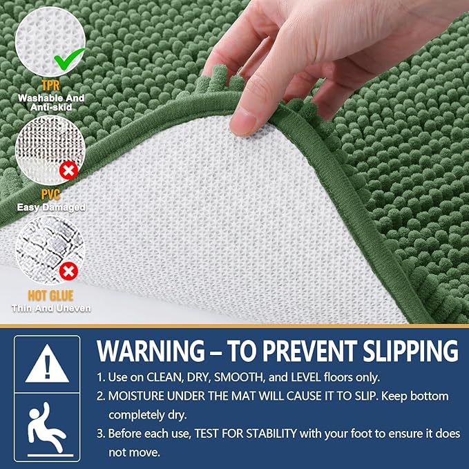 Arotive Bathroom Rugs 30x20, Extra Soft Absorbent Shaggy Chenille Bath Rugs, Machine Washable Rubber Backing Non-Slip Bath Mats for Bathroom Floor Tub and Shower, Home Decor Accessories, Olive Green