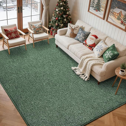 FinRèc 5x7 Washable Area Rugs for Bedroom Living Room, Low Pile Thin Rug Solid Color, Non-Slip Carpet Indoor for Home Decor (Green)