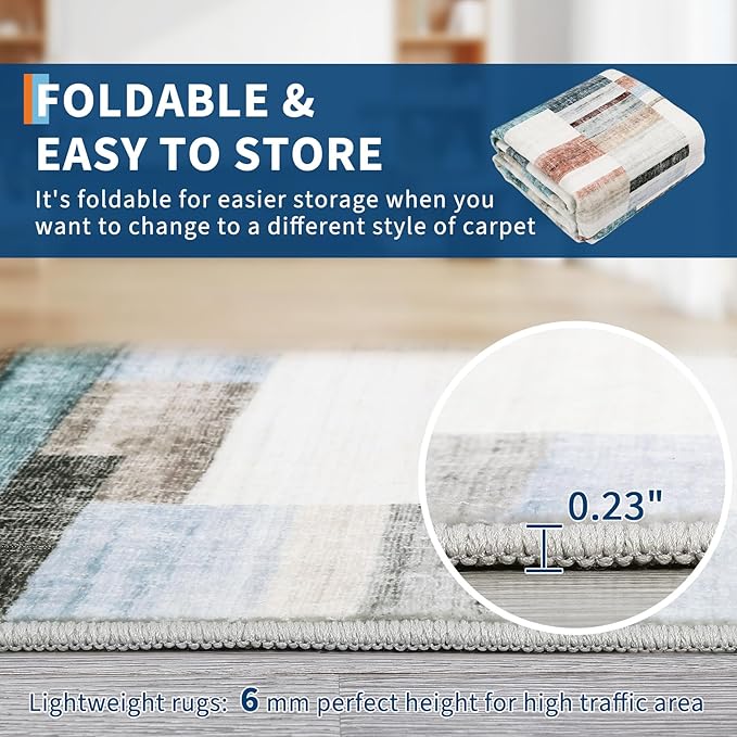 Washable Rug 10x13 Area Rug for Bedroom Farmhouse Geometric Living Room Rug Non Slip Large Area Rug Low Pile Throw Rugs Stain Resistant Carpet for Dining Room Multi 10'x13'