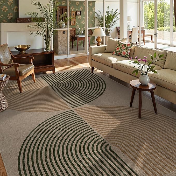 Lahome Modern Rainbow Easy Jute Rug, 8x10 Living Room Rug Indoor Outdoor Patio Farmhouse Large Area Rug, Contemporary Non Slip Non Shedding Carpet for Bedroom Backyard Dining Room
