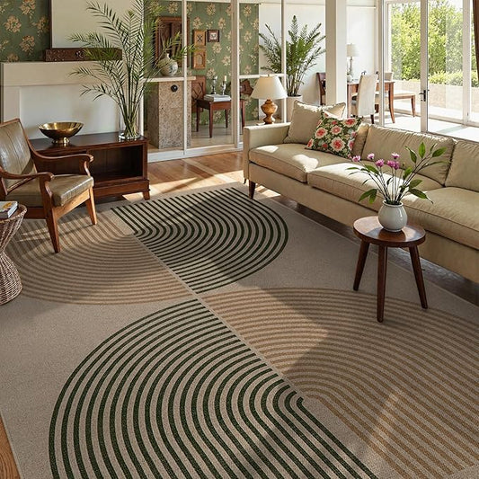 Lahome Modern Rainbow Easy Jute Rug, 8x10 Living Room Rug Indoor Outdoor Patio Farmhouse Large Area Rug, Contemporary Non Slip Non Shedding Carpet for Bedroom Backyard Dining Room