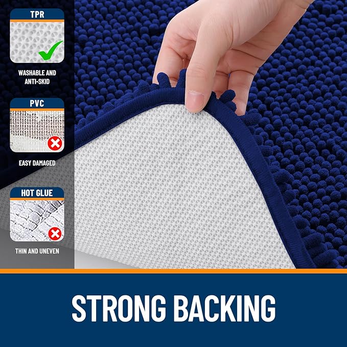 OLANLY Bathroom Rugs Sets 2 Piece, Soft Absorbent Chenille Bath Mats Area Rug Set, Non-Slip, Quick Dry, Machine Washable Bath Mats for Bathroom, Home Decor Accessories (30"x20"+24"x16", Navy)