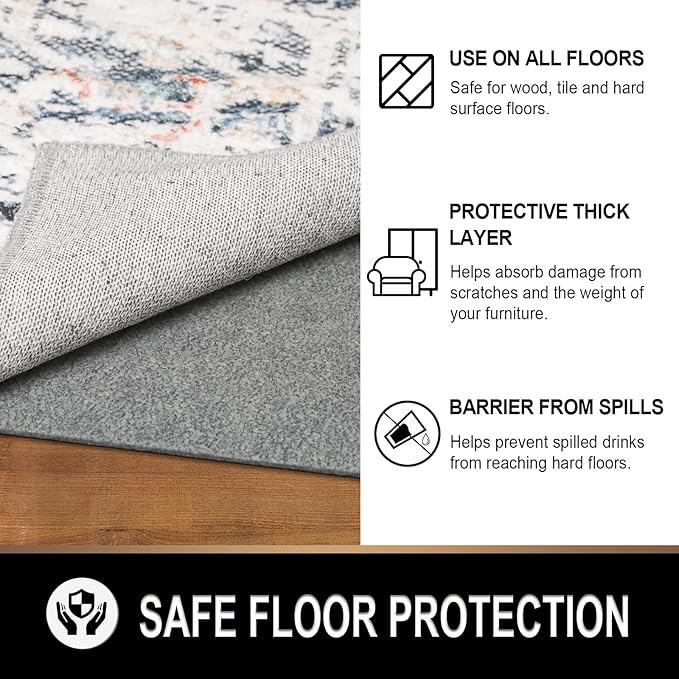TREETONE 2’ x 8' - 1/8" Thick Felt and Rubber Rug Pad Gripper for Hardwood Floors, Non Slip Cushion Rug Pads for Area Rugs and Tile Floor Protection, Under Carpet Anti Skid Mat