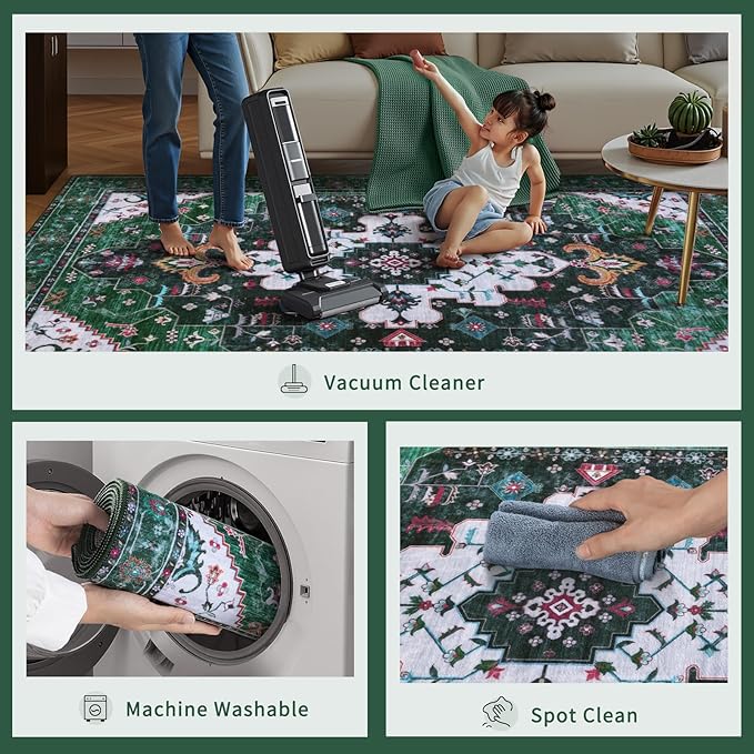 Ciicool Area Rug 5x7ft Washable Rugs for Living Room Non-Slip Indoor Rugs Large Low-Pile Mat Floor Carpet Vintage Rug for Bedroom Dinning Foyer Decor