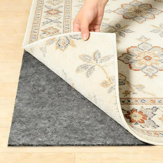 Non Slip Felt Rubber Rug Pad, Thick Felt Rug Pads for Hardwood Floors, Under Area Rugs Protective Cushion Pads for Carpet, Felt and Rubber Underpad for Home Place Surface Safe (Grey, 8' x 8')