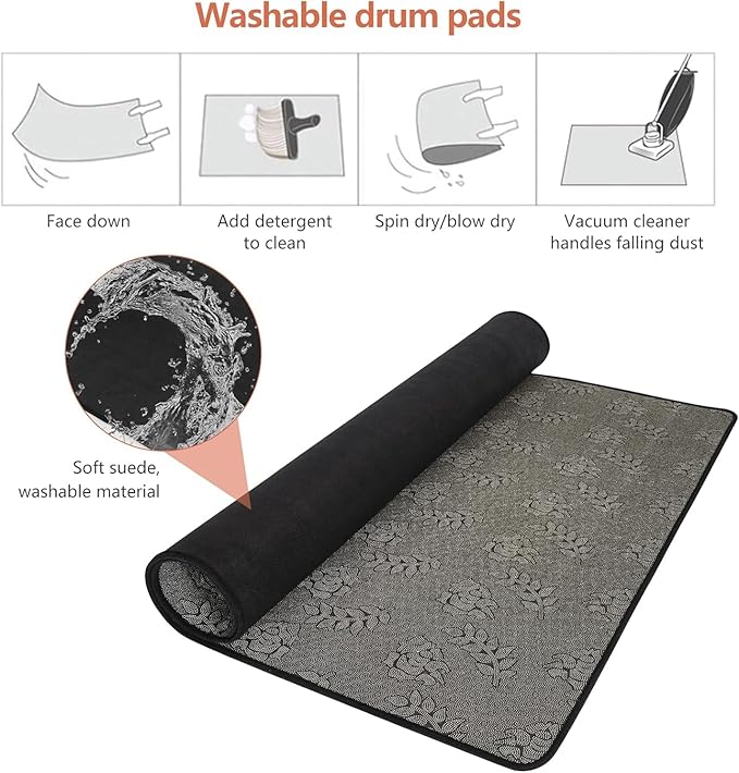 4.6Ft x 6Ft Drum Pad Drum Mat Drum Carpet, Tightly Woven Fabric with Non-Slip Grip Bottom, Black