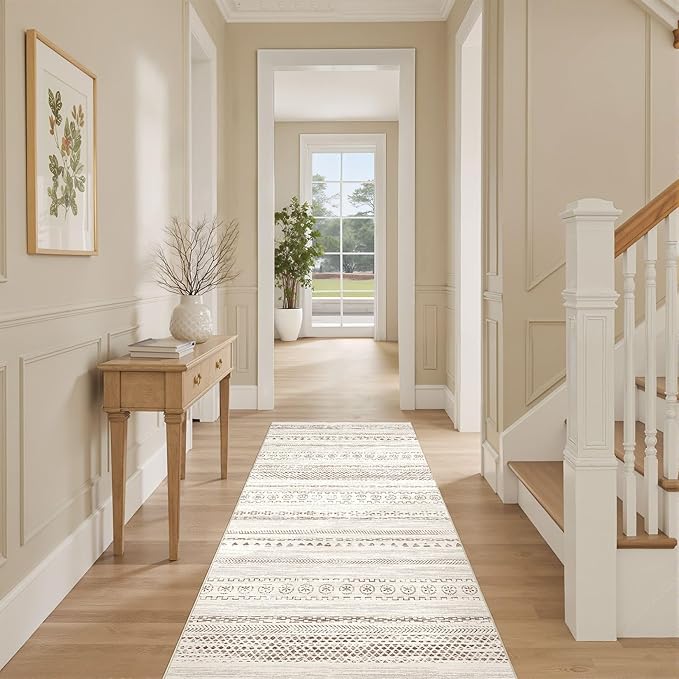 Area Rug Living Room Rugs - 3X8 Washable Boho Farmhouse Bohemian Neutral Large Moroccan Geometric Soft No Slip Indoor Thin Floor Carpet for Bedroom Under Dining Table Home Office - Brown