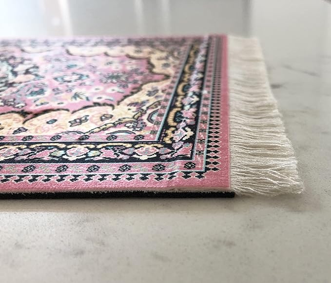 3-Piece Carpet-Style Desk Set – Pink Mouse Pad, Mini Rug Coaster & Bookmark, Colorful Elegant Office Accessories, Novelty Gift