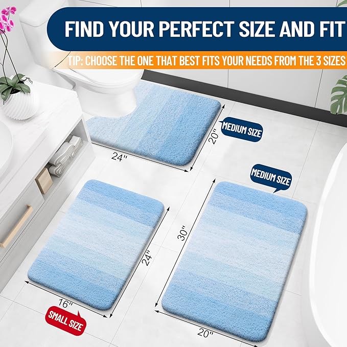 OLANLY Bathroom Rugs Mat 34x21, Extra Soft Absorbent Microfiber Bath Rugs, Rubber Backing, Quick Dry, Machine Washable Bath Mats for Bathroom Floor, Tub and Shower, Home Decor Accessories, Sky Blue