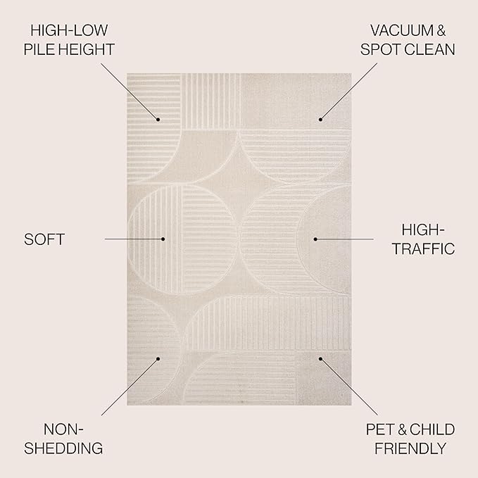 JONATHAN Y Nordby High-Low Arch Striped Ivory/Cream Indoor/Outdoor Area Rug, 3x5, Modern, Contemporary, Geometric, Bohemian, Bedroom, Kitchen,Living Room, Non Shedding (SCN104B-3)