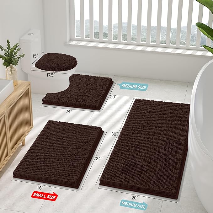 Smiry Luxury Chenille Toilet Rugs U-Shaped 20x20, Soft Absorbent Non-Slip Contour Bathroom Rugs for Toilet, Machine Washable Contoured Bath Mats, Brown