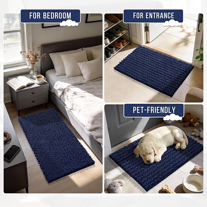 Yimobra Bathroom Runner Rug 60x24 Inch - Extra Long Non Slip Chenille Bath Mat, Soft & Absorbent, Machine Washable Shaggy Hallway Carpet for Vanity Tub Shower, Navy Blue Home Decor Accessories