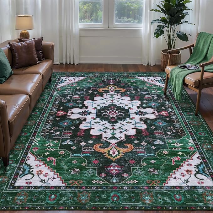 Ciicool Area Rug 5x7ft Washable Rugs for Living Room Non-Slip Indoor Rugs Large Low-Pile Mat Floor Carpet Vintage Rug for Bedroom Dinning Foyer Decor