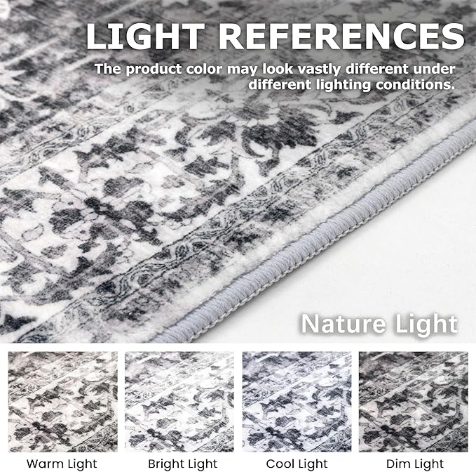 KOZYFLY Boho Area Rug 5x7 Ft Thin Rugs for Living Room Washable Bedroom Rug Non Slip Rugs for Living Room Printed Faux Wool Bedroom Rug Floor Carpet for Dining Room, Grey