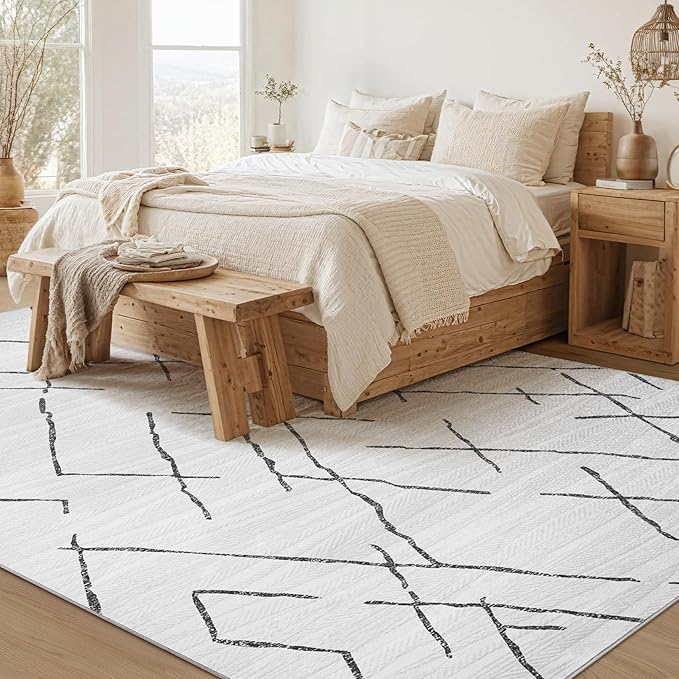 Area Rug Living Room Rugs - 9X12 Washable Boho Farmhouse Bohemian Neutral Large Moroccan Geometric Soft No Slip Indoor Thin Floor Carpet for Bedroom Under Dining Table Home Office - Light Grey