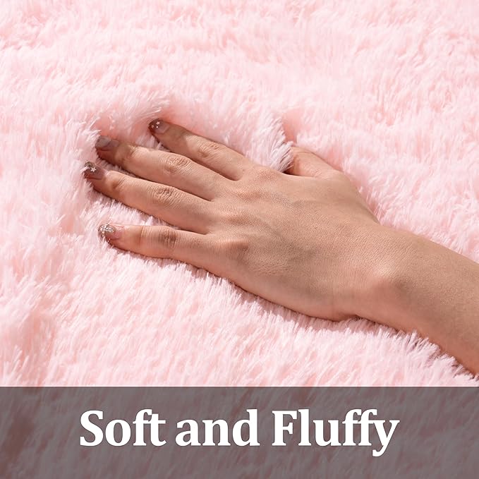 Pink Rugs for Bedroom Girls, 4x5.9 Shag Carpet for Living Room, Fluffy Shaggy Area Rug for Kids Room, Soft Non Slip Aesthetic Decor for Home