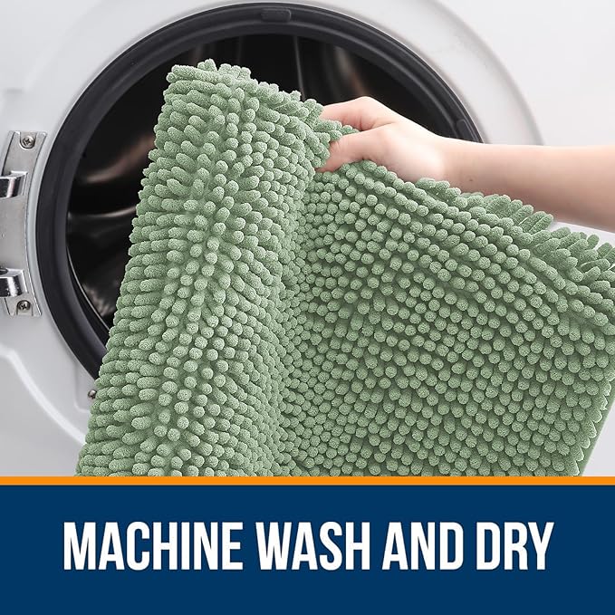 OLANLY Bathroom Rugs Sets 2 Piece, Soft Absorbent Chenille Bath Mats Area Rug Set, Non-Slip, Quick Dry, Machine Washable Bath Mats for Bathroom, Home Decor Accessories (47"x20"+24"x16", Sage Green)