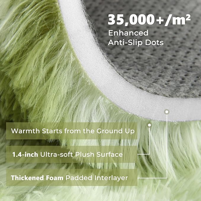 OPPODREAM Area Rug for Living Room, Ultra Soft Nursery Rugs for Bedrooms, 4x6 Fluffy Kids Carpet with 0.6" Thick Non-Slip Backing, Long Pile Shag Carpet, Fuzzy, Shaggy, Tie-dye Light Green & Green