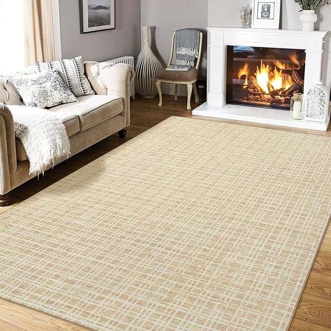 Modern Rug 6x9 Area Rugs for Living Room Washable Bedroom Rug Geometric Yellow Large Area Rug Soft Faux Wool Non Slip Throw Rugs Low Pile Stain Resistant Carpet for Dining Room 6'x9' Yellow