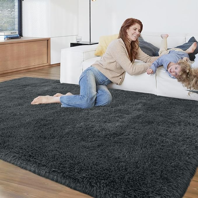 Fluffy Area Rug for Living Room 6x9: Grey Shag Rugs for Living Room- 6x9 Feet Fluffy Rugs for Bedroom- Shag Gray Rugs Soft Fuzzy Carpets for Bedroom, Nursery (Grey,6x9)