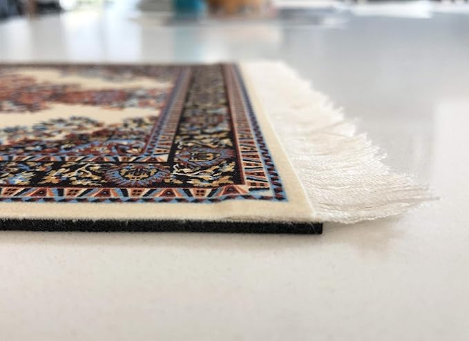 Inusitus Oriental Rug Mouse Pad – Mini Carpet Style Mousepad with Fringe, Non-Slip Rubber Base, Aesthetic Desk Accessory for Office & Home, Beige