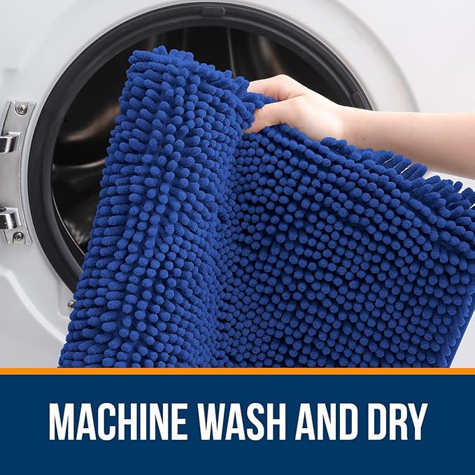 OLANLY Bathroom Rugs Sets 2 Piece, Soft Absorbent Chenille Bath Mats and U-Shaped Contour Toilet Mat Area Rug Set, Machine Washable Bath Carpet, Home Decor Accessories(24"x16"+24"x20", Royal Blue)
