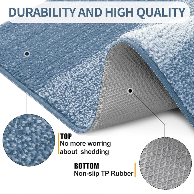 Kitinjoy Indoor Outdoor Door Mat, 47x20 Non-Slip Absorbent Dirt Trapper, Low-Profile Washable Inside Entrance Front Floor Mat, Sturdy Soft Entry Doormats for Entryway, Light Blue