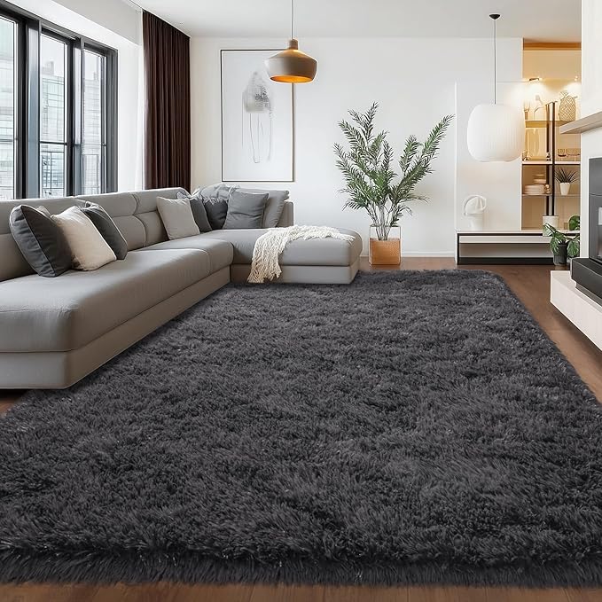 Shag Rugs 4x6 for Bedroom Living Room Dorm, Fluffy Shaggy Plush Area Rug Non-Slip Washable Floor Carpet for Bedside Playroom Nursery Girls Boys Room, Anthracite Gray