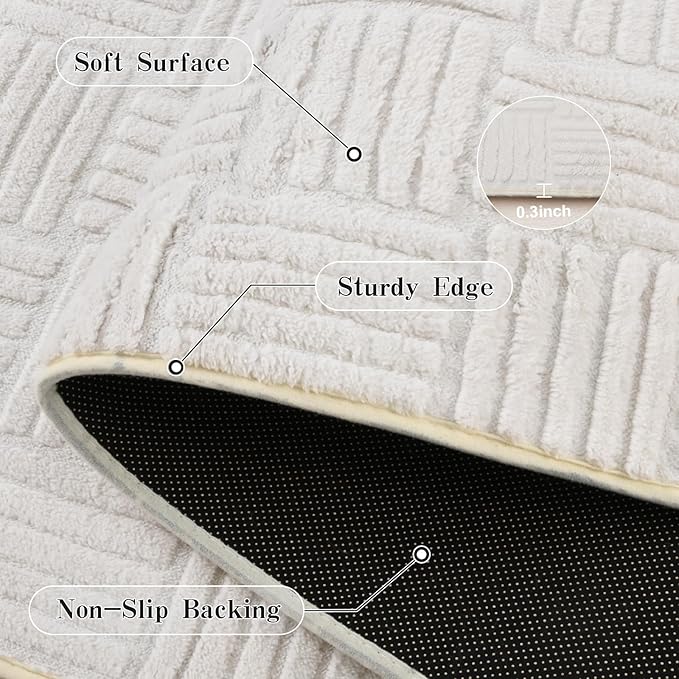 5x7 White Washable Shag Area Rug for Girls Bedroom, Modern Geometric Non Slip Living Room Rugs, Fluffy Soft Thick Carpet for Kids Room, Dorm, Office, and Home Decor
