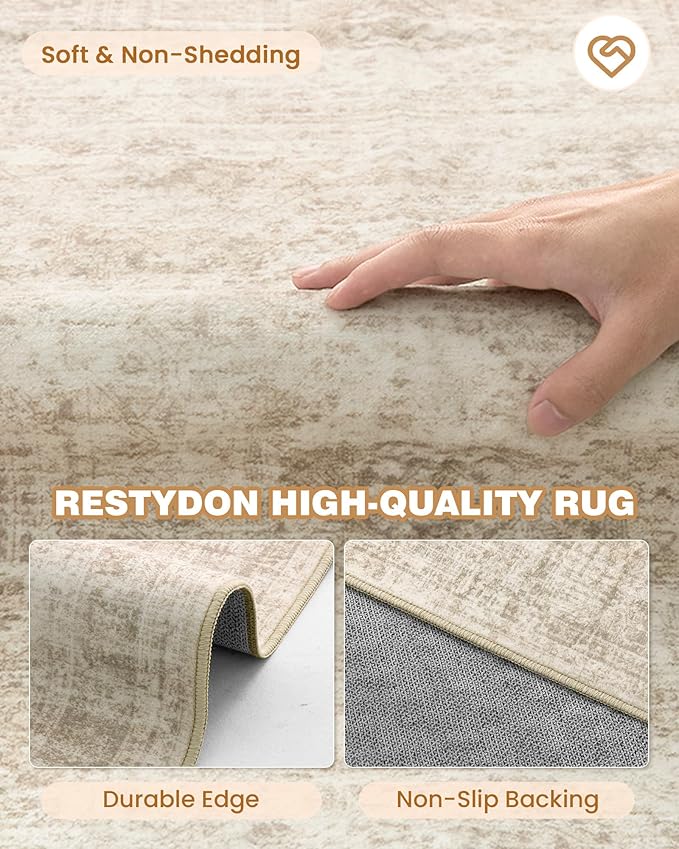 3x16 Washable Runner Rug for Hallway, Non-Slip Long Hallway Runner for Entryway, Soft Vintage Kitchen Mats for Floor, Abstract Dining Room, Bedroom, Living Room Rugs(3'x16', Beige/Ivory)