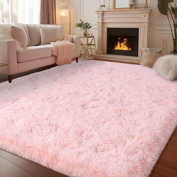 10x14 Area Rugs for Living Room, Large Shag Fluffy Rug for Girls Kids,Soft Non Slip Carpets Home Decor Aesthetic, Pink