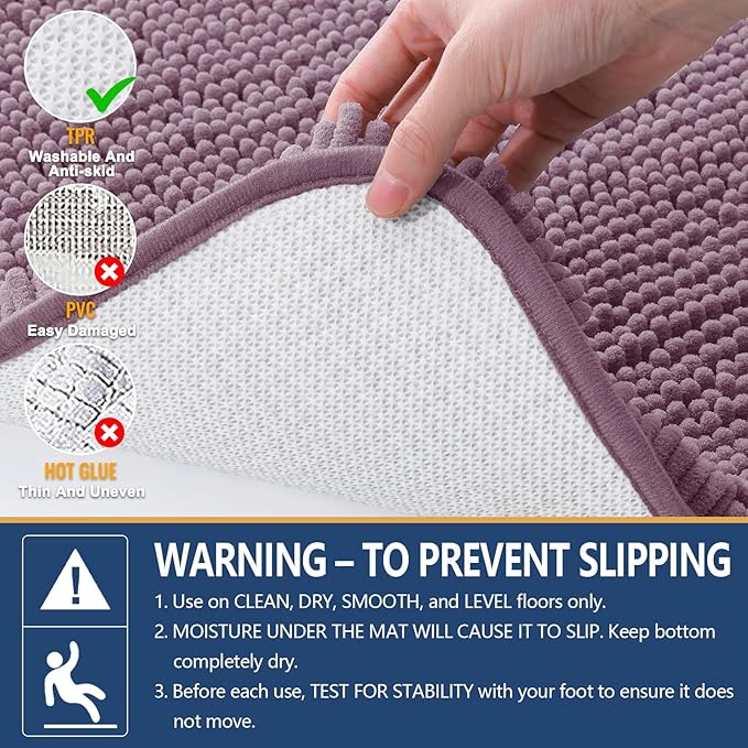 Arotive Bathroom Rugs 24x16, Extra Soft Absorbent Shaggy Chenille Bath Rugs, Machine Washable Rubber Backing Non-Slip Bath Mats for Bathroom Floor Tub and Shower, Home Decor Accessories, Deep Plum