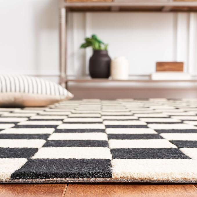 Martha Stewart x SAFAVIEH Area Rug Collection - 2'3" x 8' Runner, Black & Beige, Handmade Wool, Checkered Pattern, Ideal for Living Room, Bedroom, Foyer, Hallway (MSR4760Z)