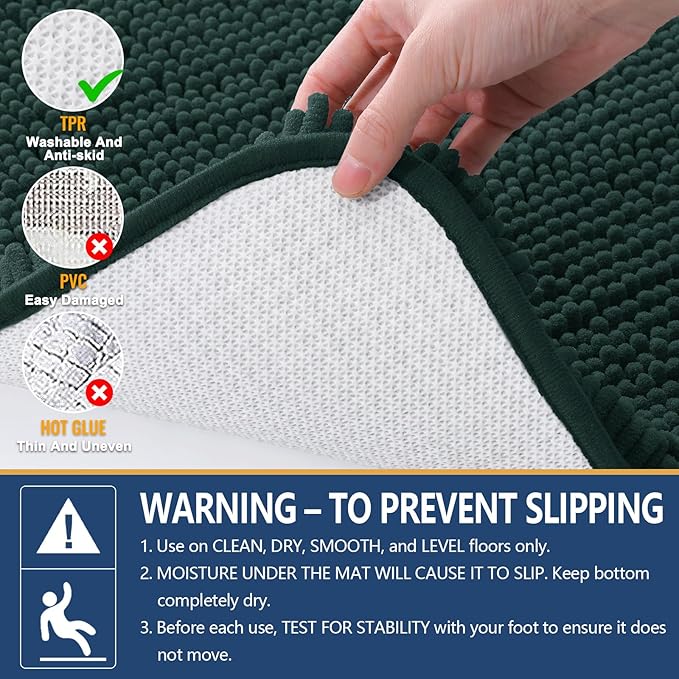 Arotive Bathroom Rugs 44x24, Extra Soft Absorbent Shaggy Chenille Bath Rugs, Machine Washable Rubber Backing Non-Slip Bath Mats for Bathroom Floor Tub and Shower, Home Decor Accessories,Blackish Green
