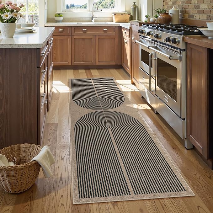 Lahome Modern Rainbow Easy Jute Outdoor Runner Rug, 2x6 Runners for Hallways Washable Laundry Room Rug, Farmhouse Non Slip Indoor Outdoor Carpet for Kitchen Floor Entryway