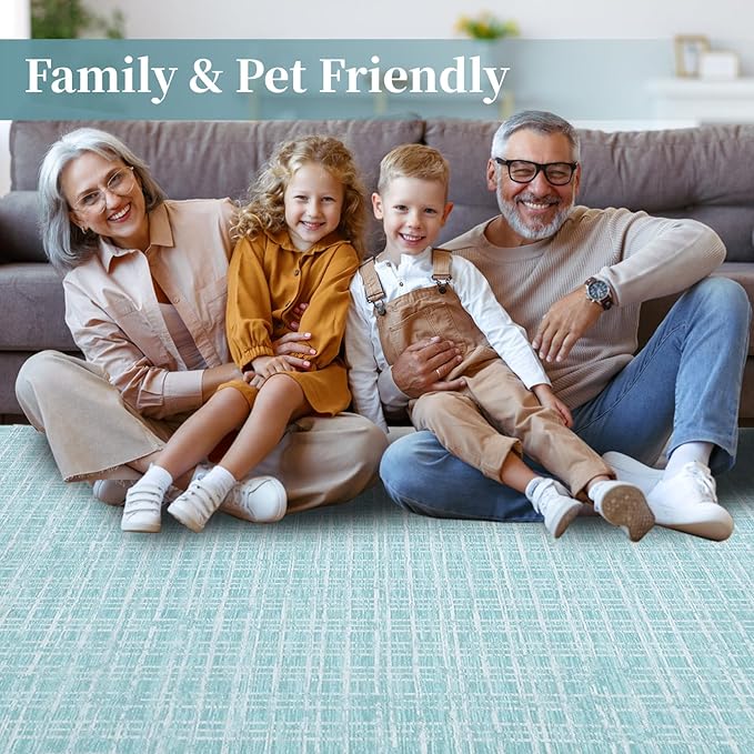 Washable Area Rug 6x9 Rug for Living Room Modern Green Bedroom Rug Farmhouse Large Area Rug Non Slip Throw Rugs Soft Faux Wool Low Pile Stain Resistant Carpet for Classroom 6'x9' Mint Green